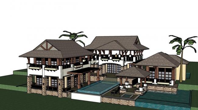 Sketchup别墅模型|多层别墅，东南亚风格