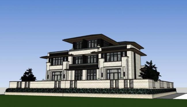 Sketchup别墅模型|独栋别墅，新中式风格