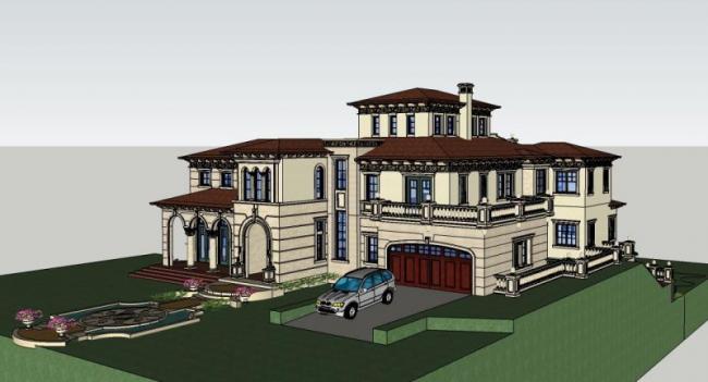 Sketchup别墅模型|独栋别墅，西班牙，古典风格，地中海