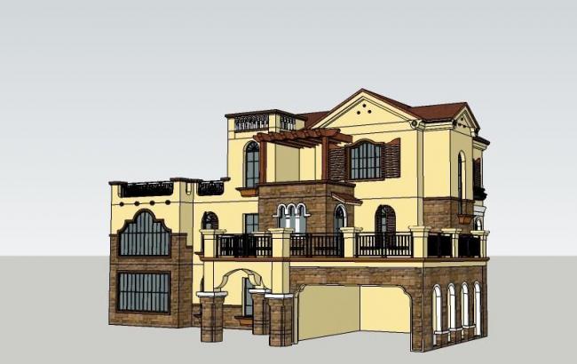 Sketchup别墅模型|西班牙风格，古典风格，独栋别墅