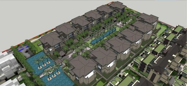 Sketchup别墅模型|简欧，高端商住区，联排别墅，ArtDeco风格