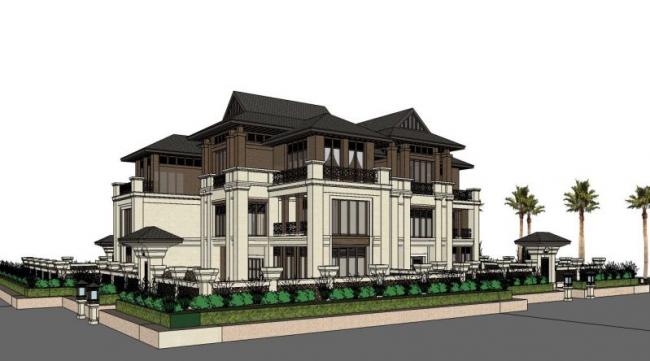 Sketchup别墅模型|独栋别墅，东南亚风格