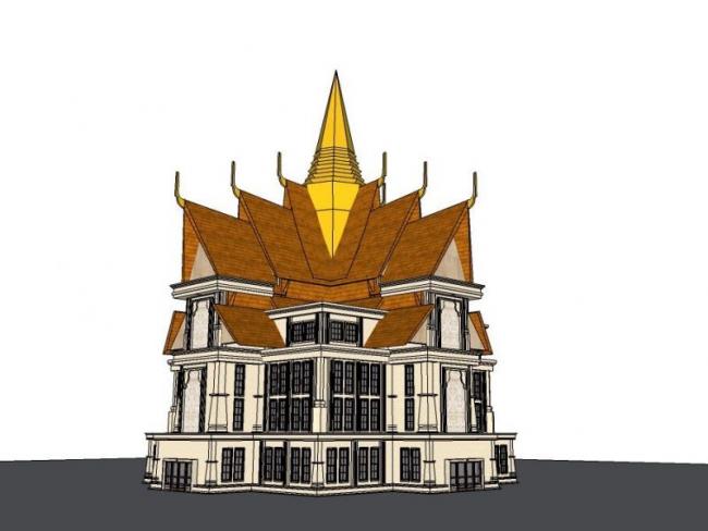 Sketchup别墅模型|独栋别墅，泰式风格