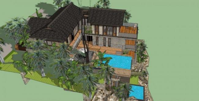 Sketchup别墅模型|叠拼别墅，新中式风格，居住建筑