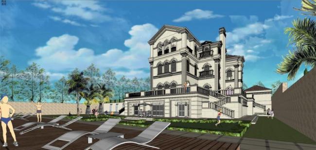 Sketchup别墅模型|独栋别墅，欧式古典风格，居住建筑