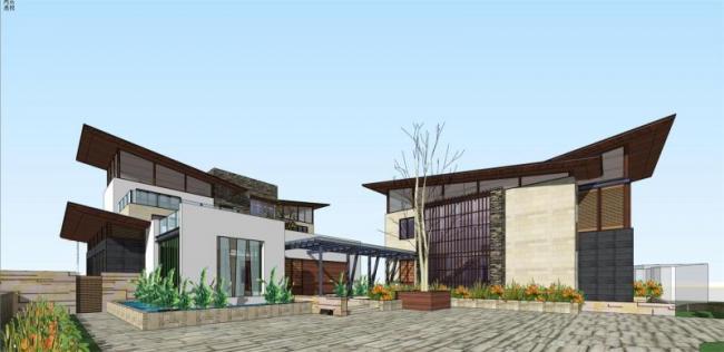 Sketchup别墅模型|大别墅，居住建筑，赖特式