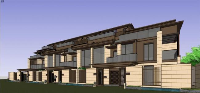 Sketchup别墅模型|联排别墅，新亚洲风格