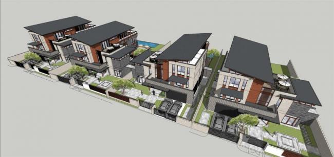 Sketchup别墅模型|联排别墅，新中式风格