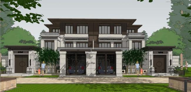 Sketchup别墅模型|联排别墅，新亚洲风格