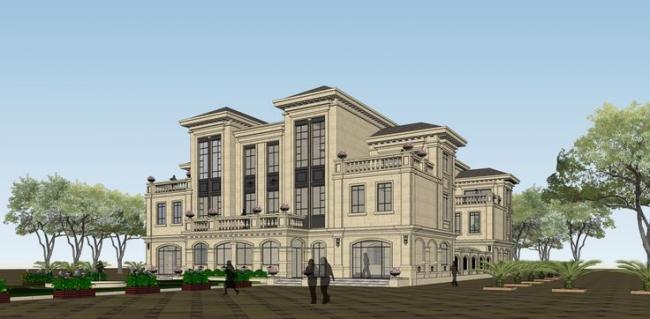 Sketchup别墅模型|四拼别墅，法式古典风格