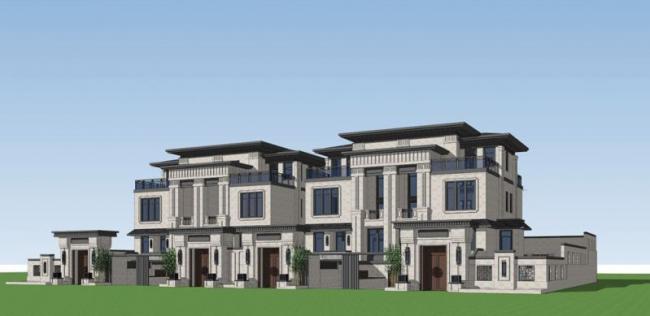 Sketchup别墅模型|联排别墅，中式风格