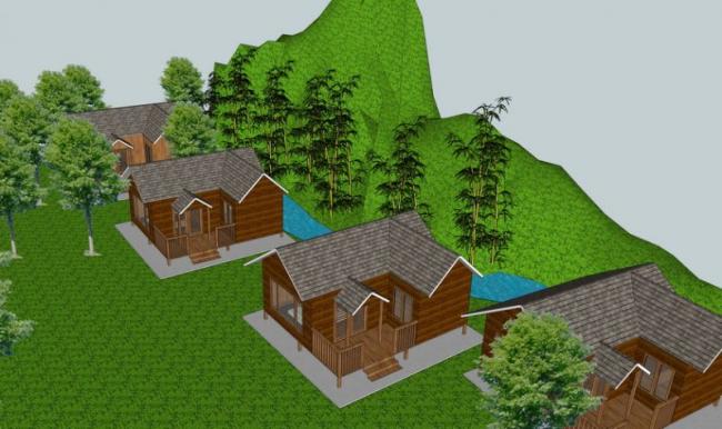 Sketchup别墅模型|坡地木屋，住宅，现代风格