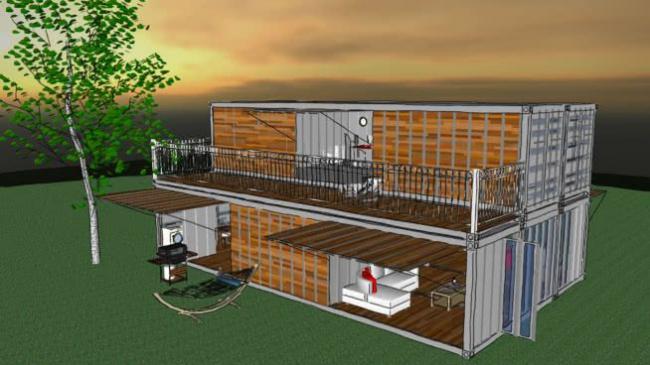 Sketchup别墅模型|集装箱别墅，现代风格