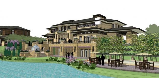 Sketchup别墅模型|叠拼别墅，田园法式古典风格