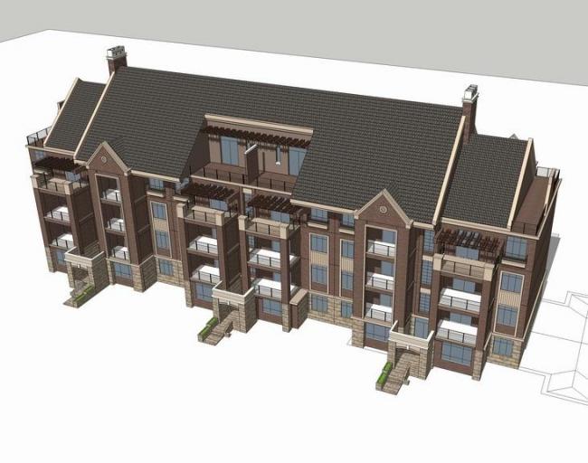 Sketchup别墅模型|叠拼别墅，英式古典风格