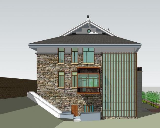 Sketchup别墅模型|农村别墅，独栋别墅，中式风格