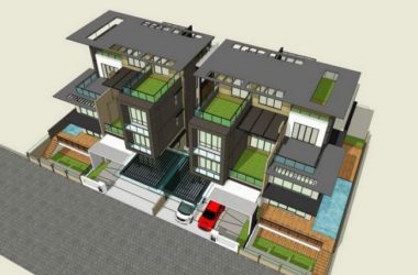 Sketchup别墅模型|双拼别墅，现代风格-BIM建筑网