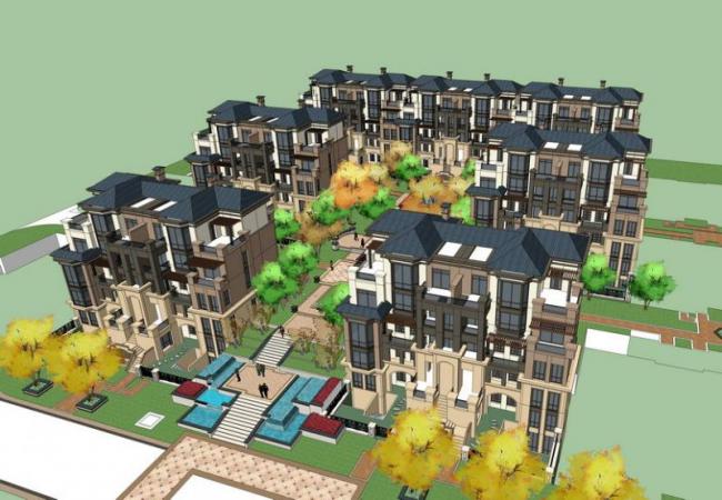 Sketchup别墅模型|联排别墅，古典风格