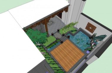 Sketchup别墅模型|别墅院子，新中式风格-BIM建筑网