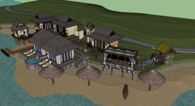 Sketchup别墅模型|独栋别墅，海边别墅，东南亚风格，古典风格
