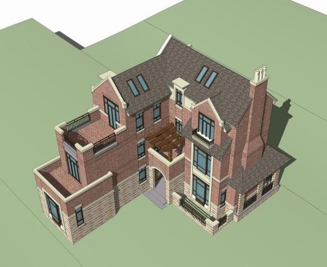Sketchup别墅模型|L型别墅，叠拼别墅，英式风格，古典风格