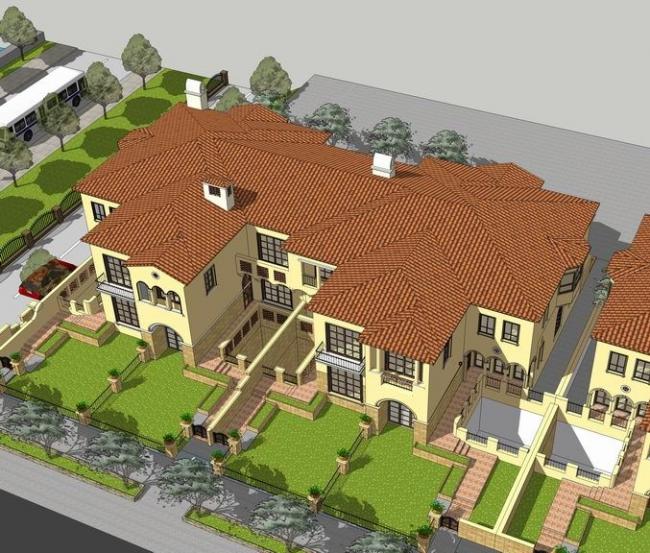 Sketchup别墅模型|双拼别墅，西班牙风格，古典风格