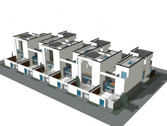 Sketchup别墅模型|联排别墅，新中式风格