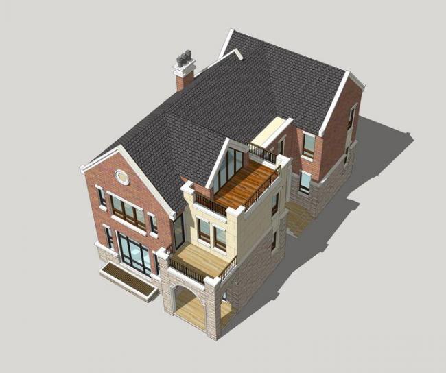 Sketchup别墅模型|独栋别墅，英式风格，古典风格