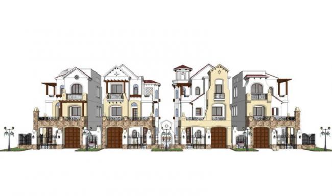 Sketchup别墅模型|联排别墅，古典风格，西班牙风格