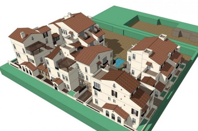 Sketchup别墅模型|联排别墅，西班牙风格，古典风格