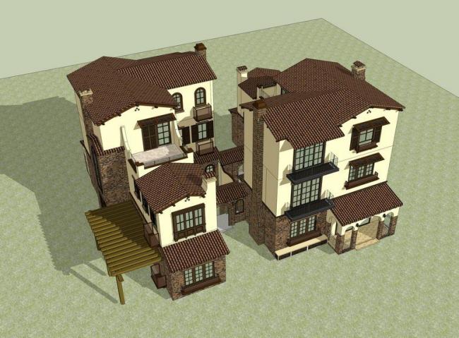 Sketchup别墅模型|叠拼别墅，西班牙风格，古典风格