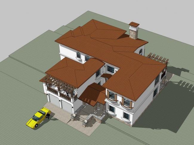 Sketchup别墅模型|独栋别墅，古典风格，西班牙风格