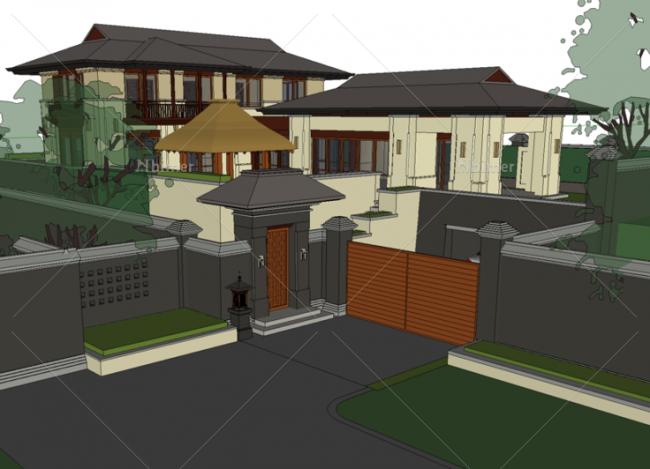 Sketchup别墅模型|独栋别墅，万科，中式风格