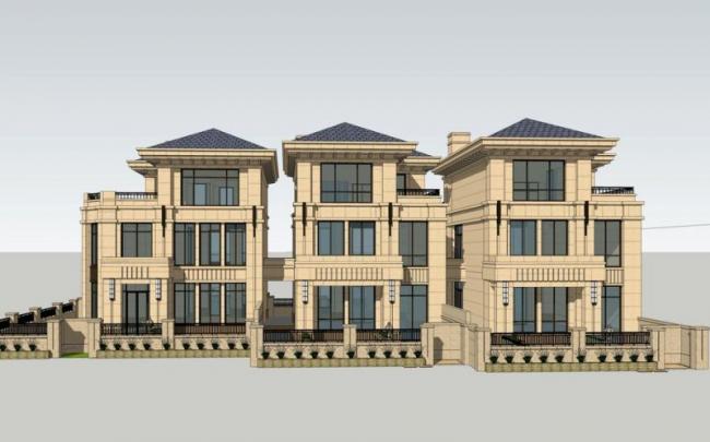 Sketchup别墅模型|叠拼别墅，法式风格，古典风格