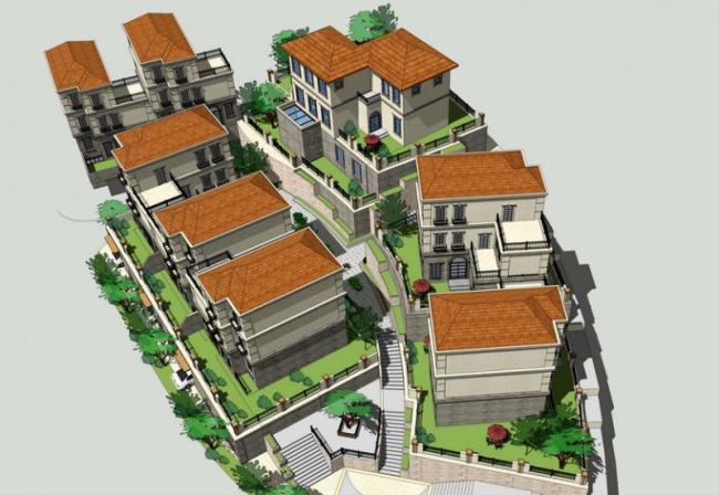 Sketchup别墅模型|联排别墅，西班牙古典风格