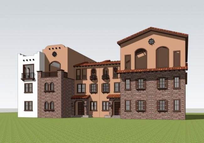 Sketchup别墅模型|联排别墅，西班牙风格，古典风格