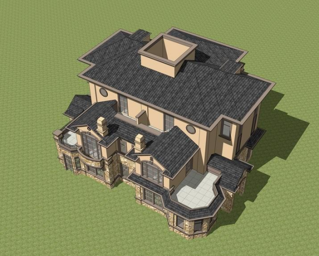 Sketchup别墅模型|双拼别墅，法式古典风格