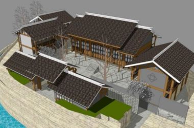 Sketchup别墅模型|多层别墅农家院民宿，中式风格-BIM建筑网