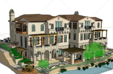 Sketchup别墅模型|双拼别墅，地中海风格，古典风格-BIM建筑网