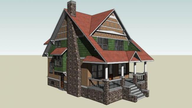 Sketchup别墅模型|独栋别墅，平房小屋，古典风格