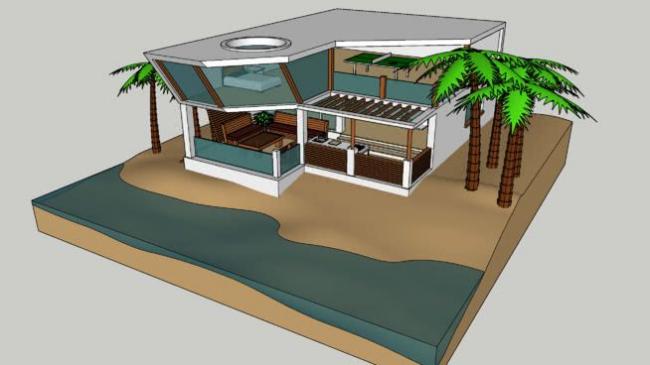 Sketchup别墅模型|独栋别墅，海边，现代风格