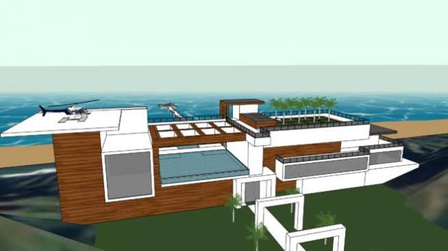 Sketchup别墅模型|独栋别墅，海边，现代风格