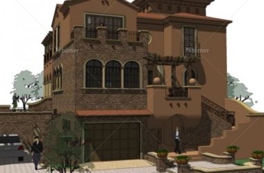 Sketchup别墅模型|独栋别墅，泉水湾，西班牙风格，古典风格-BIM建筑网