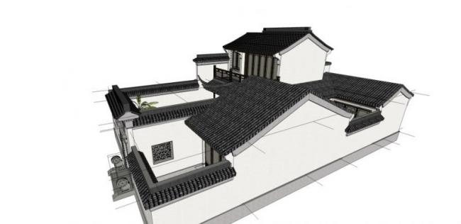 Sketchup别墅模型|独栋别墅，中式风格