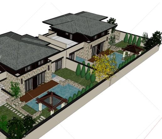 Sketchup别墅模型|万科郡西独栋别墅，古典风格