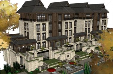 Sketchup别墅模型|叠拼别墅，东南亚风格，多层，度假别墅-BIM建筑网