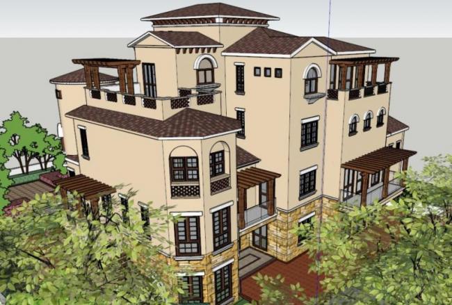 Sketchup别墅模型|叠拼别墅，古典风格