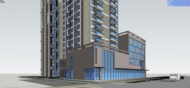 Sketchup别墅模型|高层住宅，底层商业，现代风格
