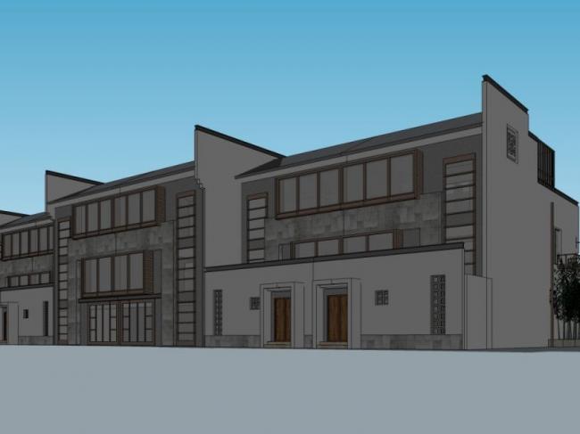 Sketchup别墅模型|联排别墅，东方新古典