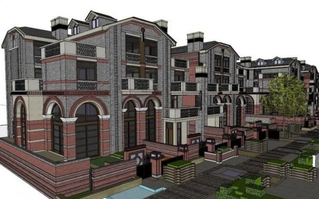 Sketchup别墅模型|联排别墅，现代风格